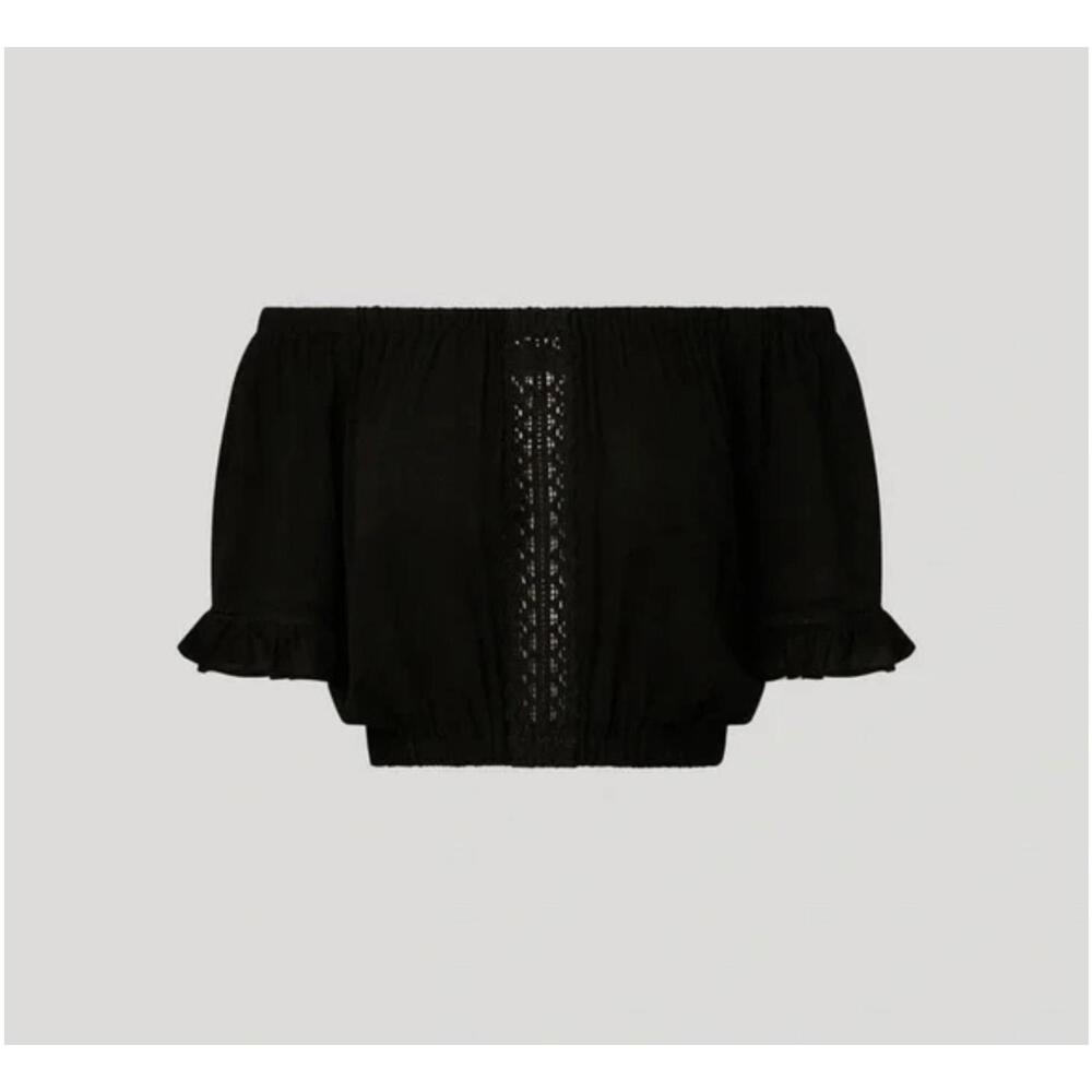 Rachel Parcell Off Shoulder Crop Top - Wash Crepe Black - Size Large   MSRP $89 - Picture 3 of 8
